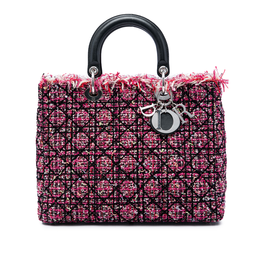 Pre-Loved Dior Large Tweed Cannage Fringe Lady Dior